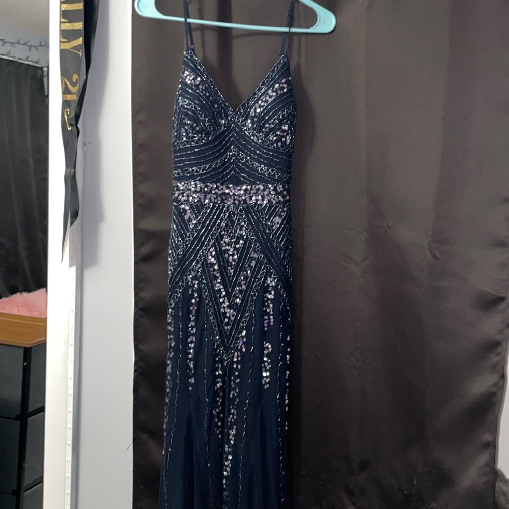 Marina Navy Blue Beaded Prom/Evening gown